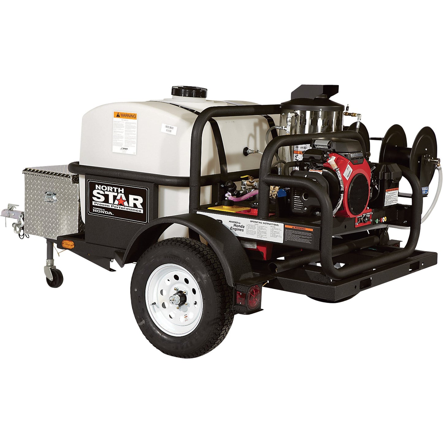 NorthStar Trailer-Mounted Portable Hot Water Commercial Pressure Power Washer - 4000 PSI, 4.0 GPM, Direct Drive, Honda Engine, 200-Gal. Water Tank